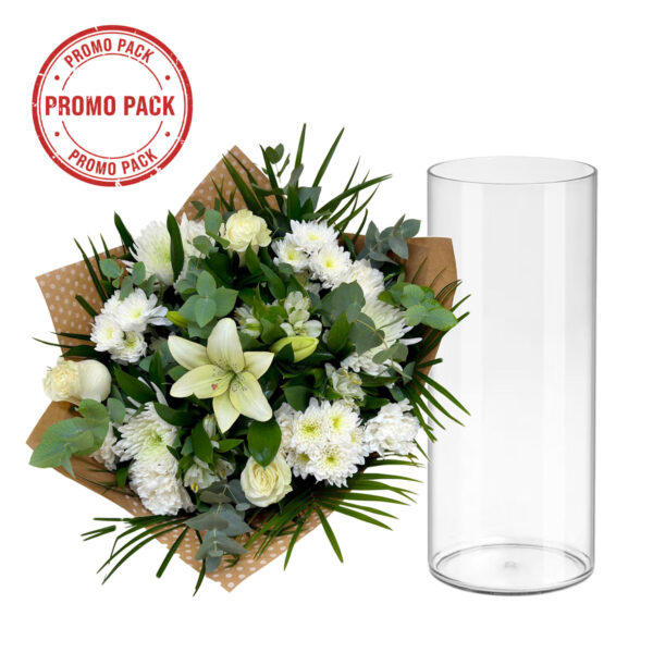 Pack-nube-serena-jarron Ramo blanco y jarrón